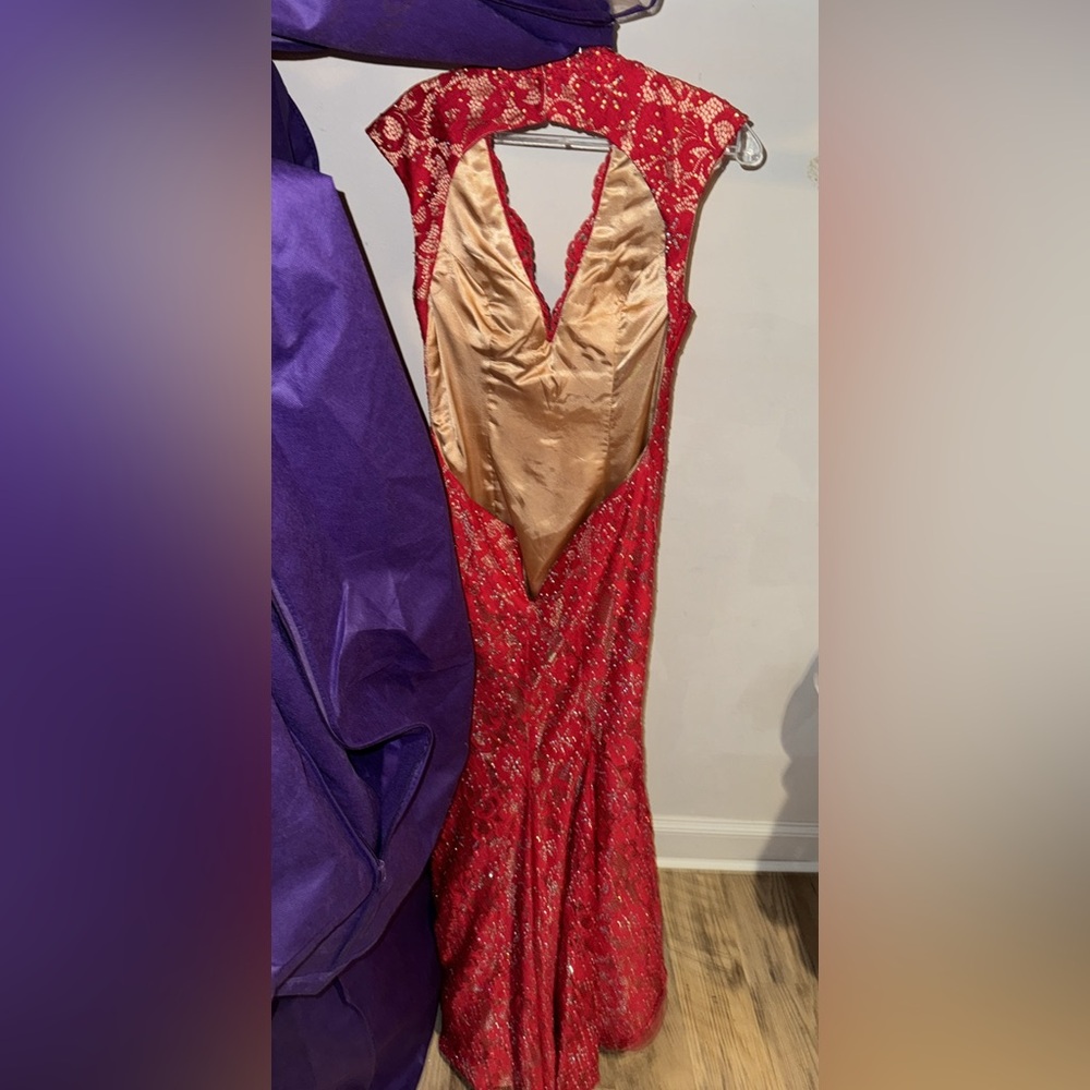 Red Backless Prom Dress - Picture 2 of 3